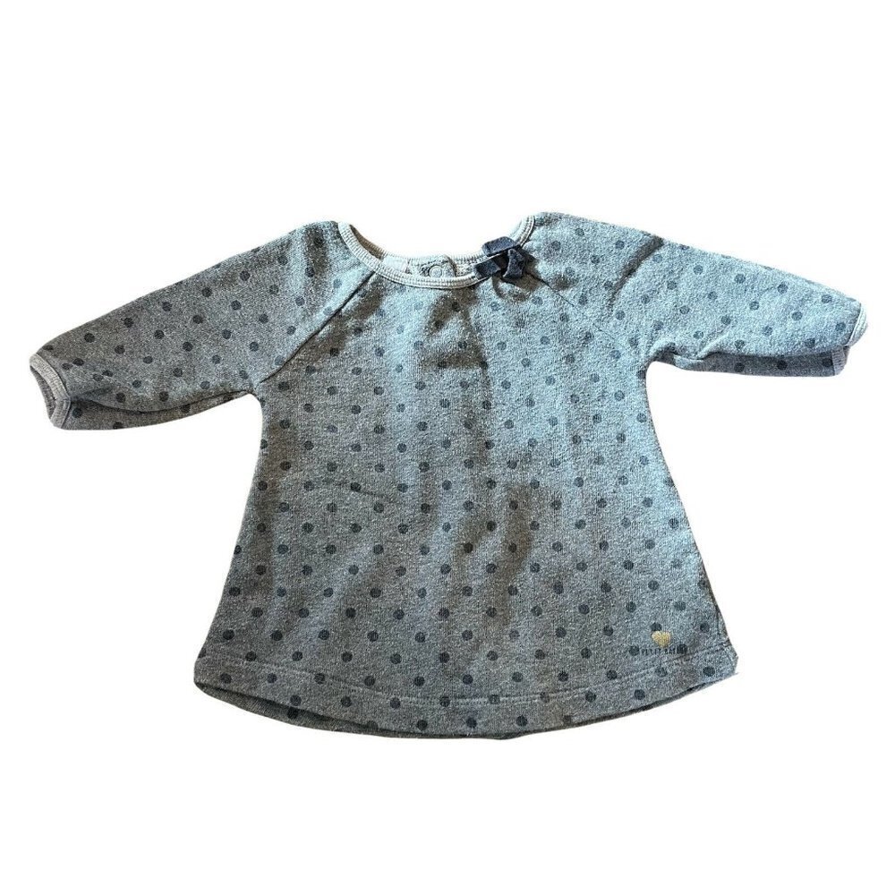 Petit Bateau Dress Size 6 Months Baby Gray Polka Dot Made in France